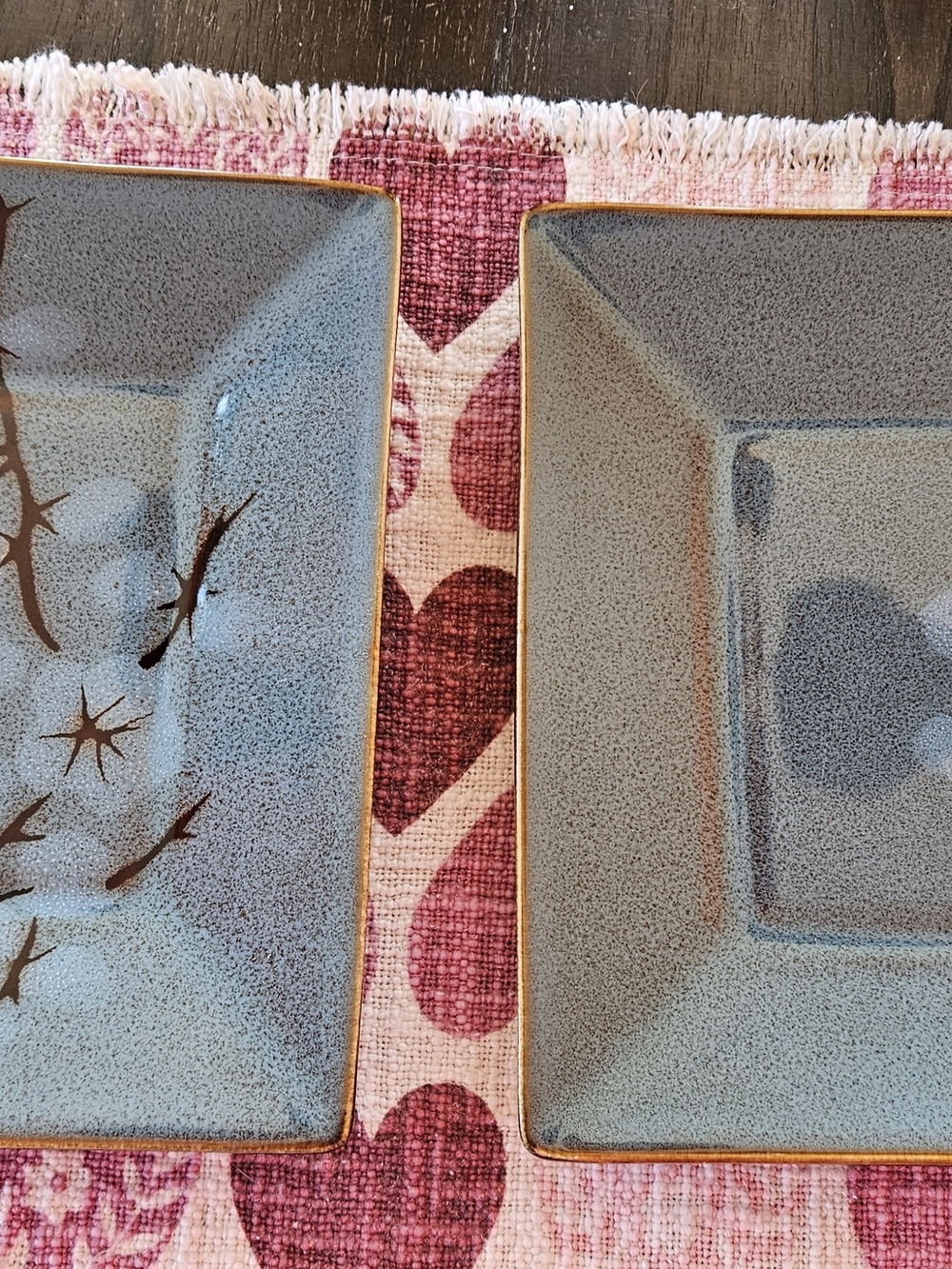 Set of 2 Pier 1 Teal Tranquil Cherry Blossom Square 8 1/2" Stoneware Plates